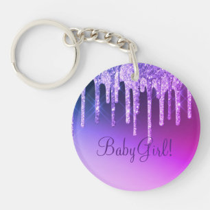 Porte-clefs Fille pailletée violet Bling Nom Fille scintilleme