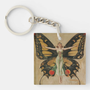 Porte-clefs Fille papillon de Leyendecker Art Déco vintage
