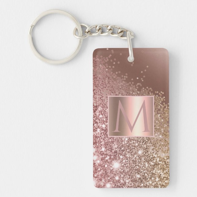 Porte-clefs Fille Rose Gold Parties scintillant Nom Monogramme (Devant)