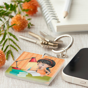 Porte-clefs Fille Travaillant À Un Porte - clé De Bureau