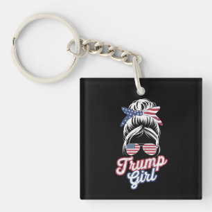 Porte-clefs Fille Trump Chignon Décoiffé Vintage Drapeau Améri