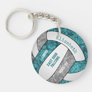 Porte-clefs filles gris turquoise nom personnalisé sport volle