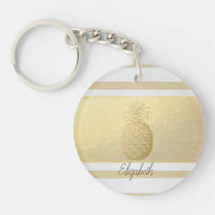 Porte-clefs Filles Modernes Rayures Dorées, Ananas Doré  