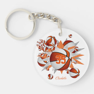 Porte-clefs filles orange blanc basket étoiles