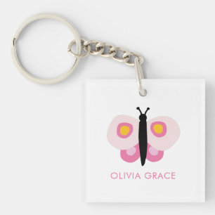 Porte-clefs Filles papillons roses personnalisées