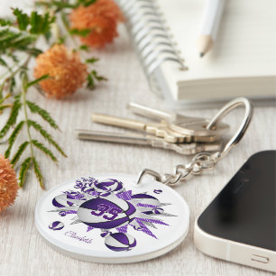 Porte-clefs filles violet blanc basketballs étoiles