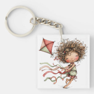 PORTE-CLEFS FILLETTE ÉTÉ WHIMSICAL MIGNONNE AVEC CERF-VOLANT