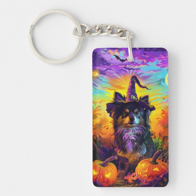 Porte-clefs Finlandais Lapphund Chien Halloween sorcière et Ci (Devant)