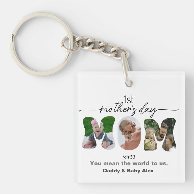 Porte-clefs First Mother's Day 3 Photos Collage Mom cut out (Devant)