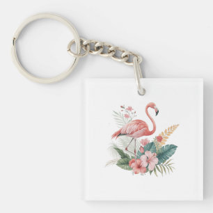 Porte-clefs Flamant Avec Fleurs
