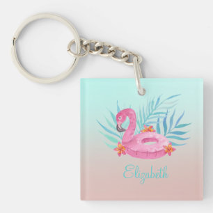 Porte-clefs Flamant Rose Adorable Feuilles de Palmier