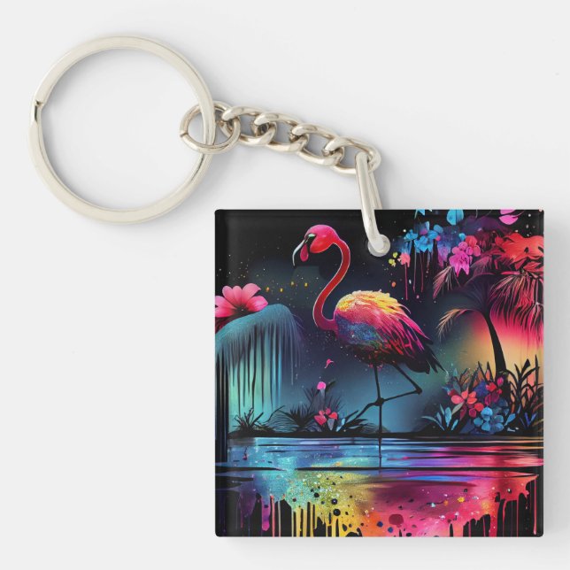 Porte-clefs Flamant rose dans un lac-63852 (Devant)