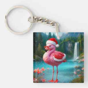Porte-clefs Flamant rose de Noël Comme Père Noël-47475