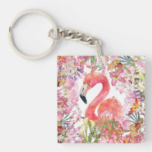 Porte-clefs Flamant rose en Jungle Fleur - Motif d'été