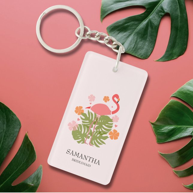 Porte-clefs Flamant rose rose de la servante tropicale moderne (Créateur téléchargé)