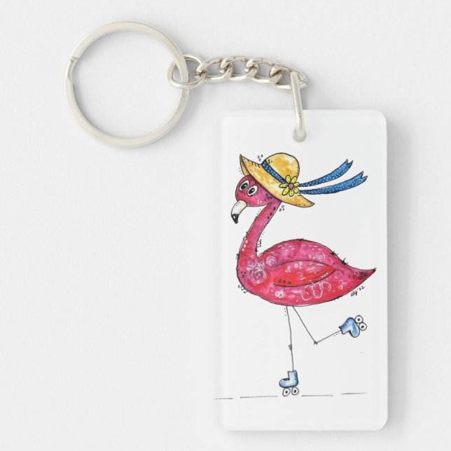 Porte-clefs Flamant rose rose mignon et capricieux sur les pat (Devant)