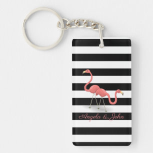 Porte-clefs Flamants roses mignons, noir, bandes blanches Pers
