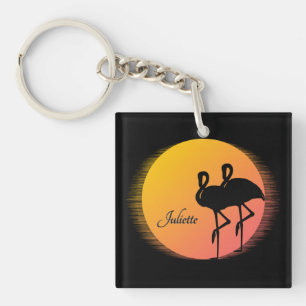 Porte-clefs Flamants roses Sunset personnel avec nom