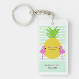 Porte-clefs Flamants roses Tropiques Texte Personnalisé