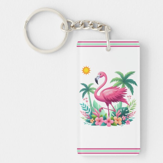 Porte-clefs Flamingo rose tropicale/Floride (Devant)
