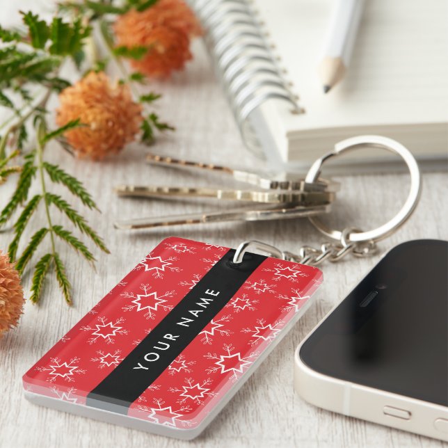 Porte-clefs Flammes de neige rouges et blanches, Votre nom, Pe (Devant droit)