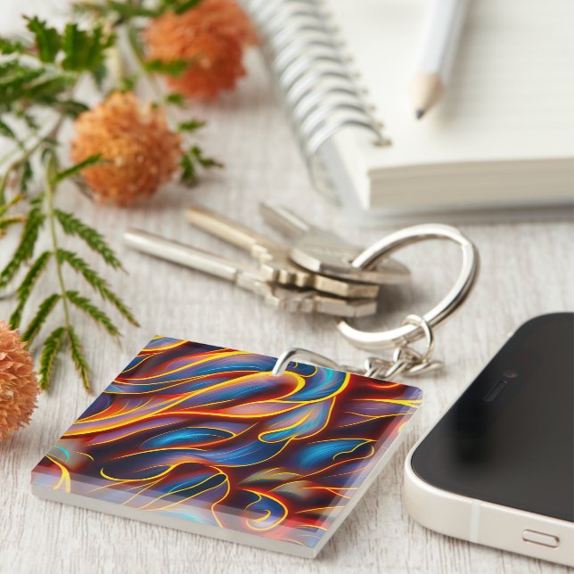 Porte-clefs Flammes rouges bleues Abstraites (Devant Droit)
