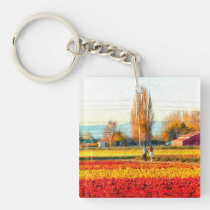 Porte-clefs Flâner dans les champs de tulipes rouges et d'or