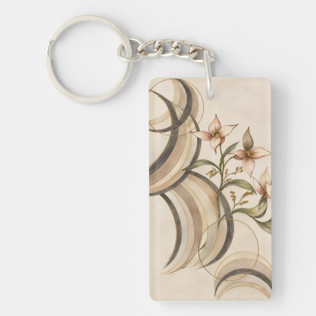 Porte-clefs Fleur abstrait terreuse et lignes de calligraphie  (Devant)