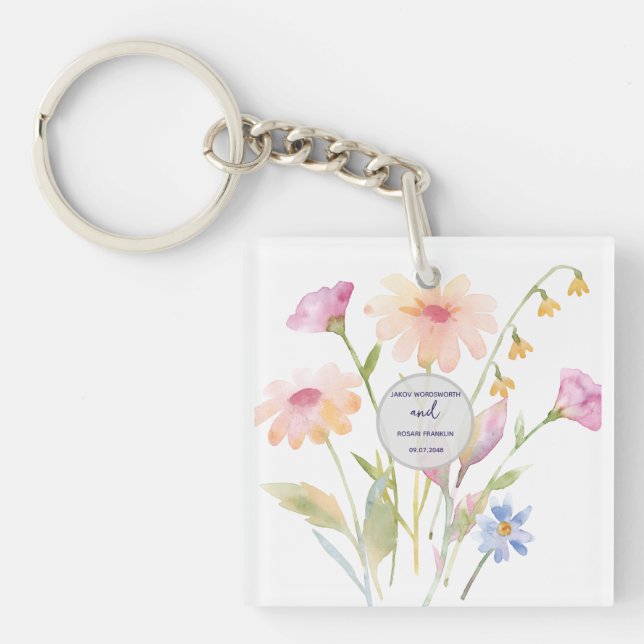 Porte-clefs fleur aquarelle modifiable (Devant)