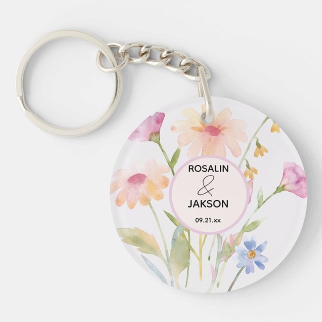 Porte-clefs fleur aquarelle modifiable (Devant)