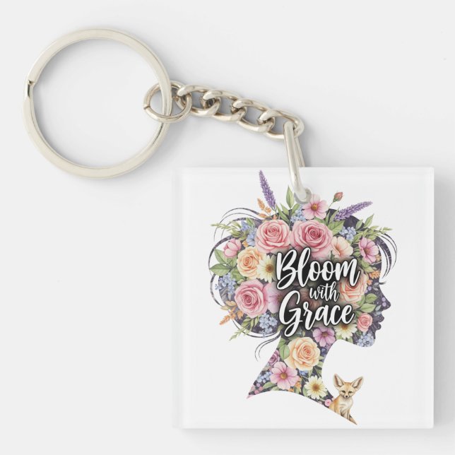 Porte-clefs Fleur avec Grace Floral Inspiration Citation Desig (Devant)
