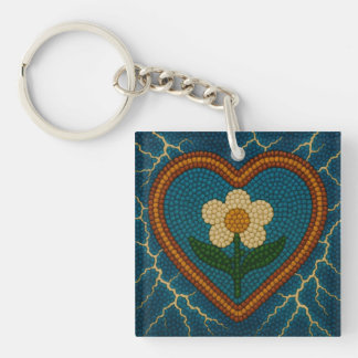 Porte-clefs Fleur avec perles et tonneaux