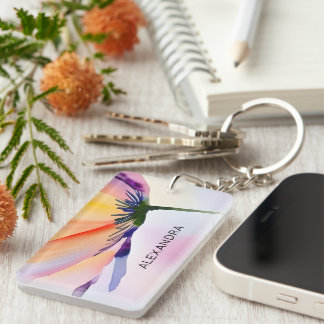 Porte-clefs Fleur Contemporaine Nom Personnalisé Optionnel