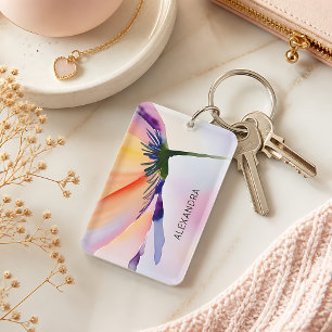 Porte-clefs Fleur Contemporaine Nom Personnalisé Optionnel