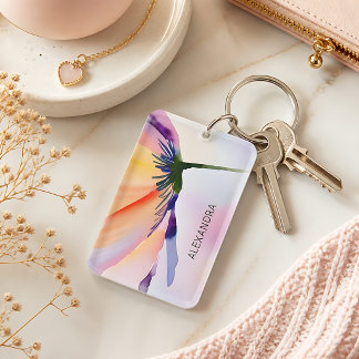 Porte-clefs Fleur Contemporaine Nom Personnalisé Optionnel
