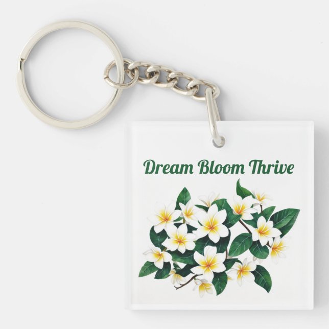 Porte-clefs Fleur d'aquarelle Frangipani blanc (Devant)