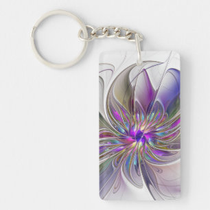 Porte-clefs Fleur d'art fractal abstrait énergique et coloré