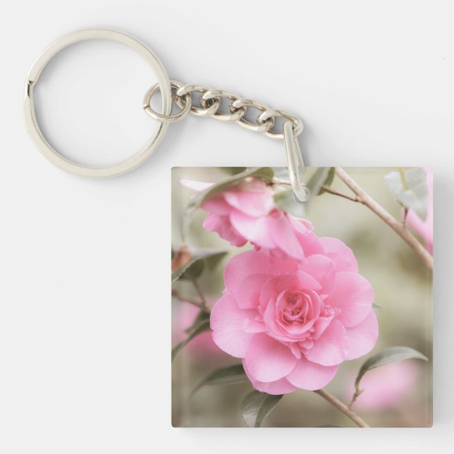 Porte-clefs Fleur de Camellia rose doux (Devant)