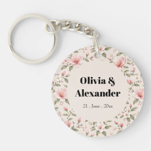 Porte-clefs Fleur de cerisier rose tendre motif floral sans co