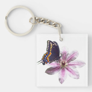 Porte-clefs Fleur de Clematis et papillon noir à queue noire