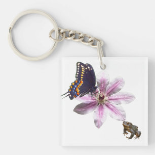 Porte-clefs Fleur de Clematis et papillon noir à queue noire
