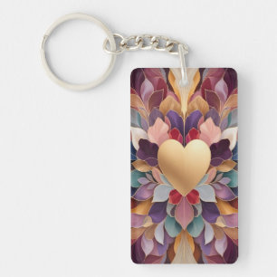 Porte-clefs Fleur de cœur doré Élégant Symétrique Multicolore