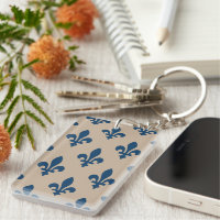 Fleur de Lis Motif, Royal French Blue sur Crème