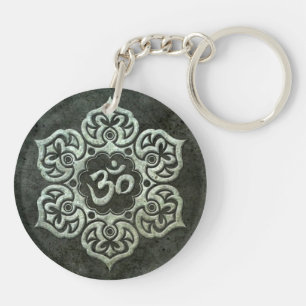 Porte-clefs Fleur de Lotus OM avec l'effet en acier âgé