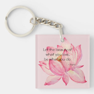 Porte-clefs Fleur de lotus rose Citation de beauté de Rumi