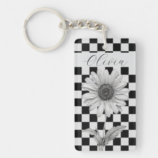 Porte-clefs Fleur de Marguerite à Damier Personnalisée