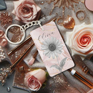 Porte-clefs Fleur de marguerite rose pâle délicate