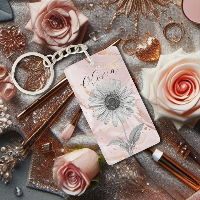 Porte-clefs Fleur de marguerite rose pâle délicate (Créateur téléchargé)