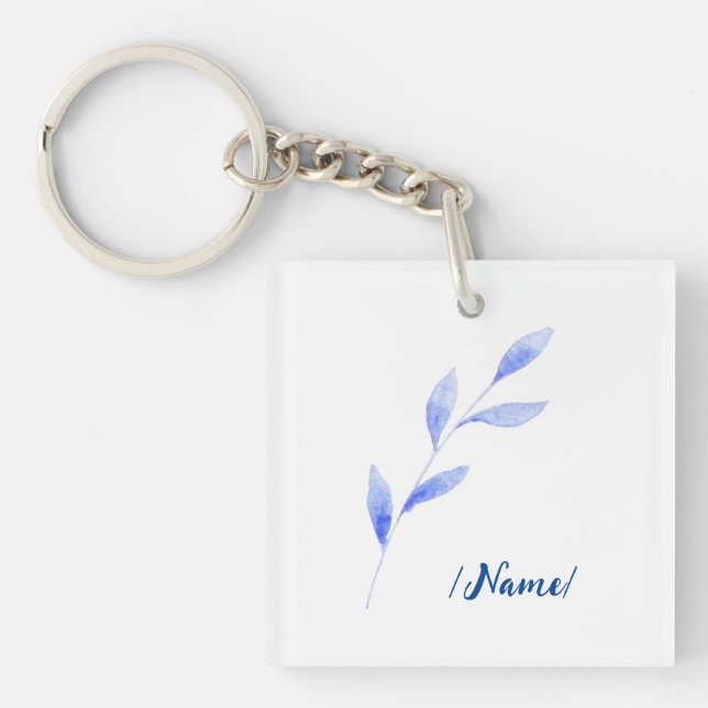 Porte-clefs Fleur de naissance Branche bleue Vacances cadeau (Devant)