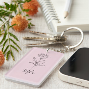 Porte-clefs Fleur de naissance de l'oeillet de janvier personn
